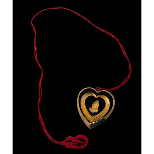 Vintage Carved Praying Hands Heart Necklace