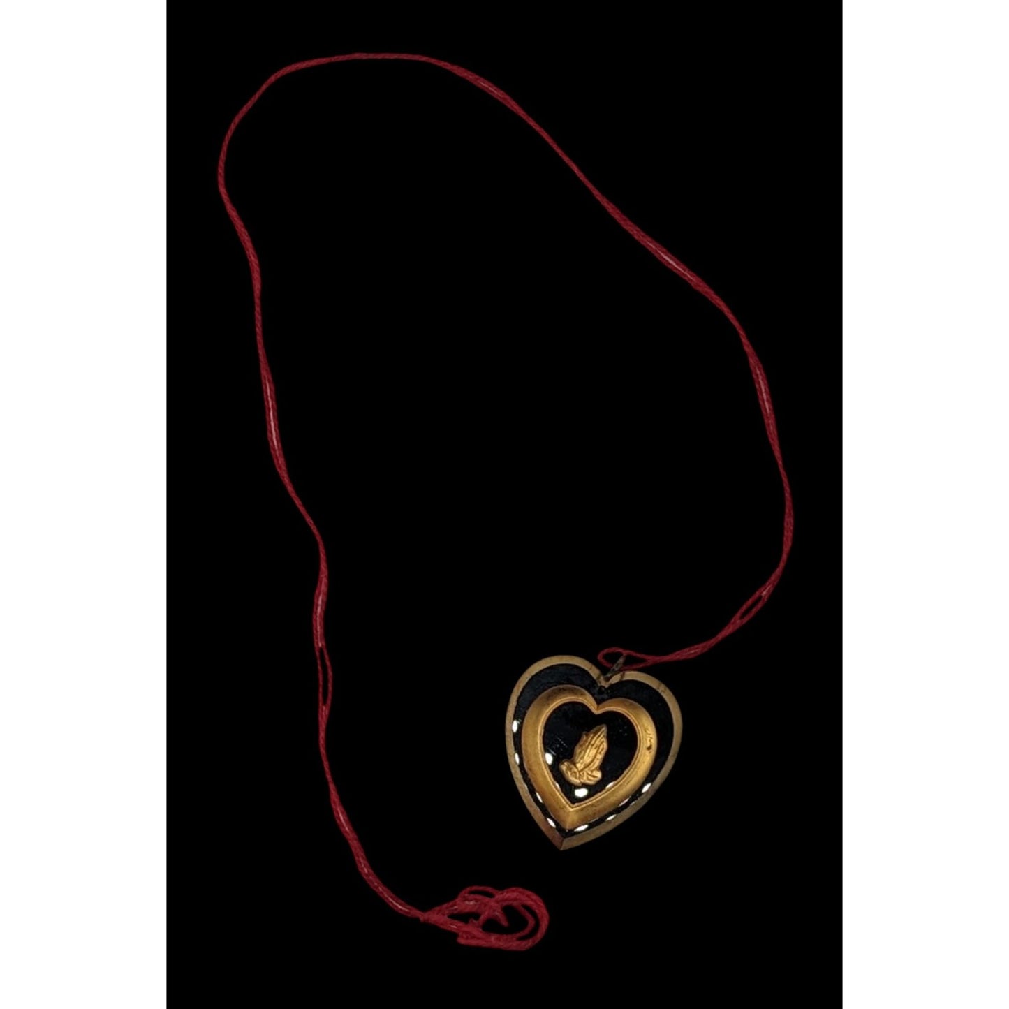 Vintage Carved Praying Hands Heart Necklace