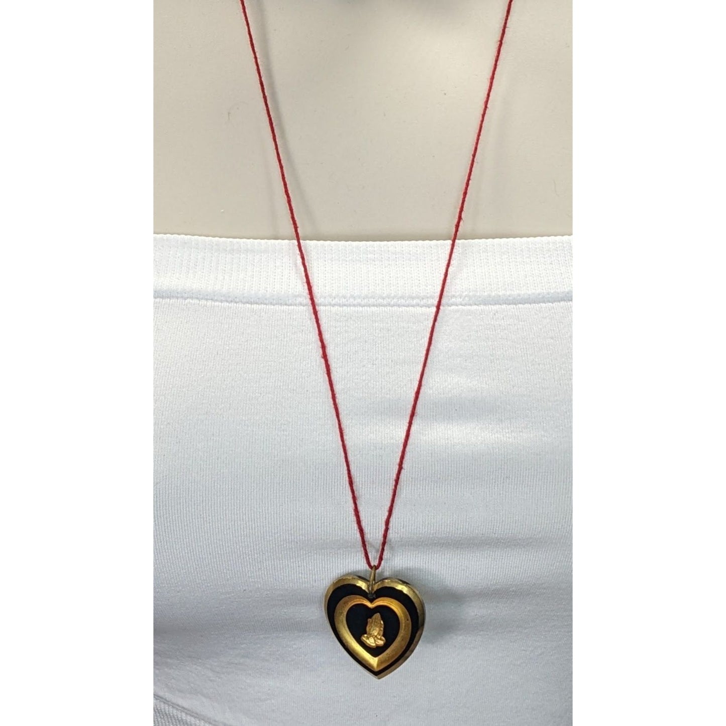 Vintage Carved Praying Hands Heart Necklace