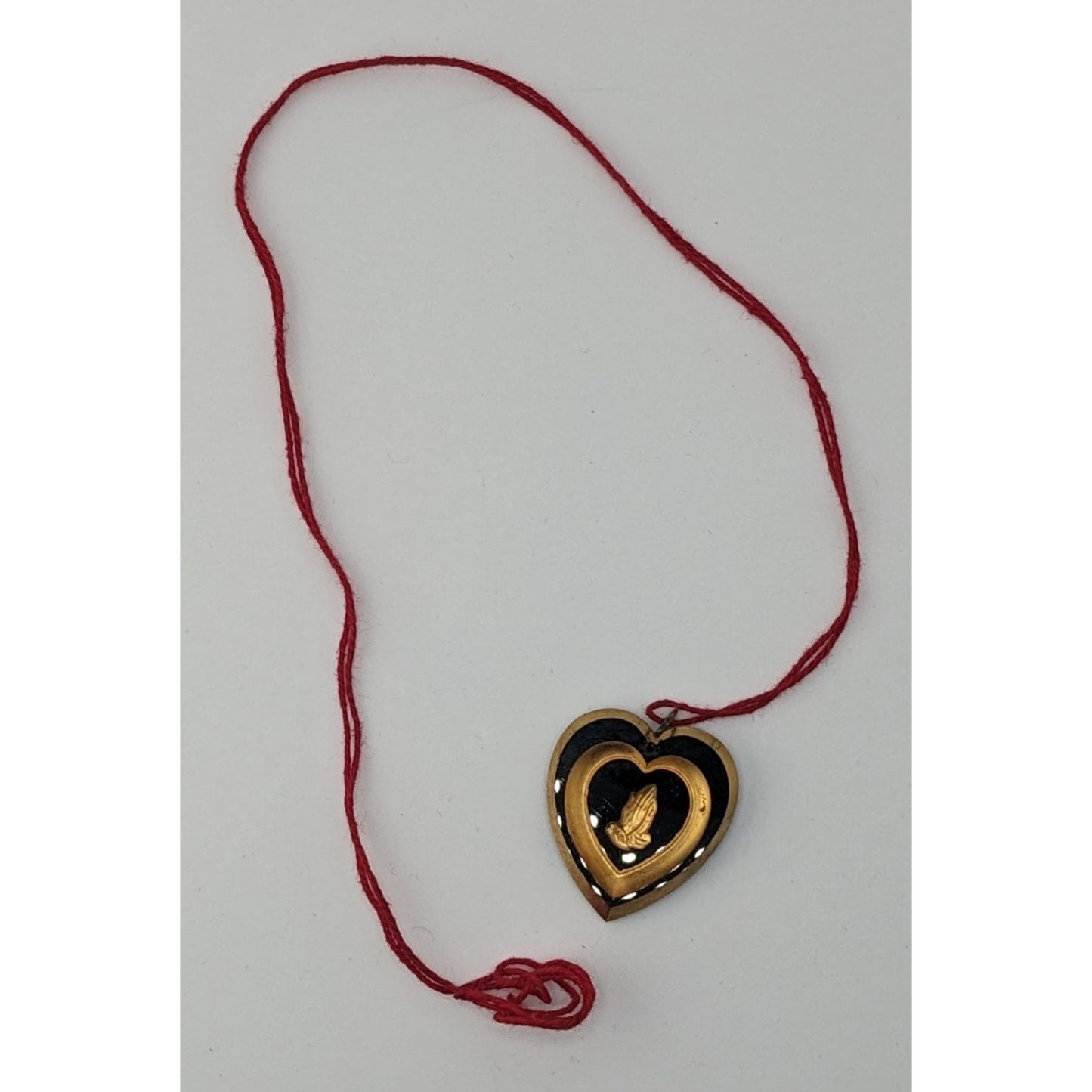 Vintage Carved Praying Hands Heart Necklace