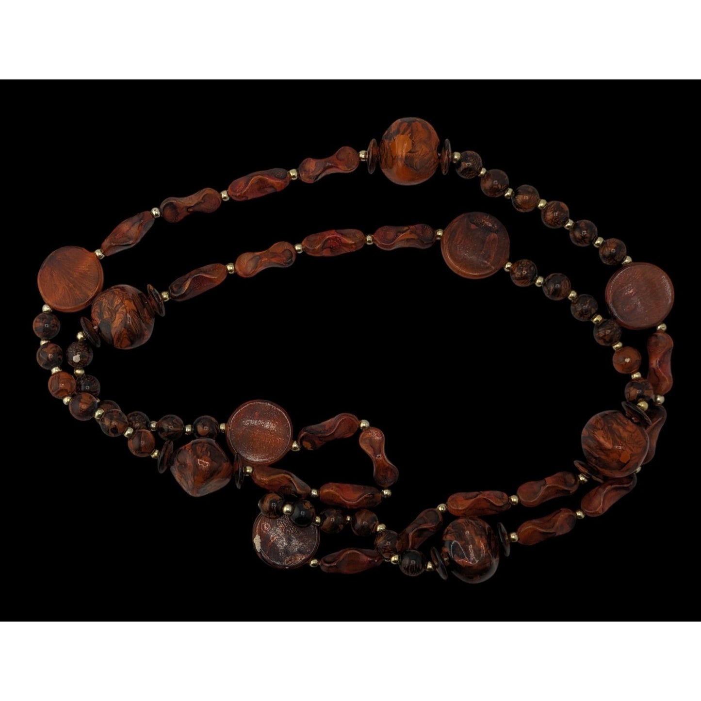 Boho Vintage Brown Marbled Beaded Long Station Necklace Earthy Statement Jewelry