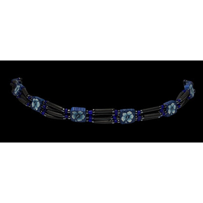 90s Blue Floral Beaded Beachy Choker Necklace