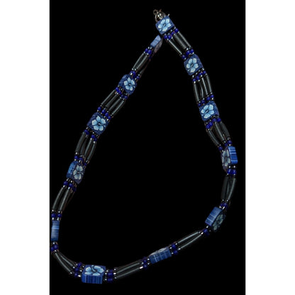 90s Blue Floral Beaded Beachy Choker Necklace