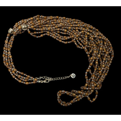FJ Bohemian Brown Wood And Glass Beaded Multilayer Necklace