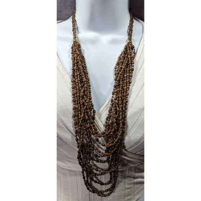 FJ Bohemian Brown Wood And Glass Beaded Multilayer Necklace
