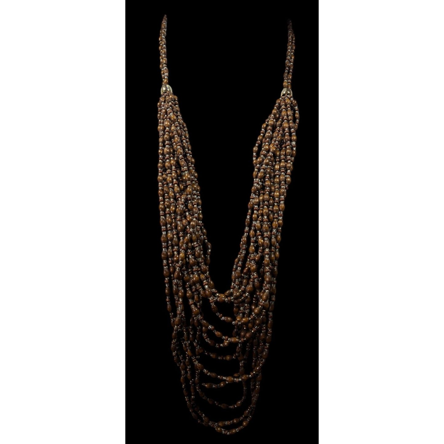 FJ Bohemian Brown Wood And Glass Beaded Multilayer Necklace