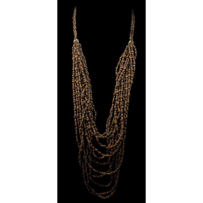 FJ Bohemian Brown Wood And Glass Beaded Multilayer Necklace
