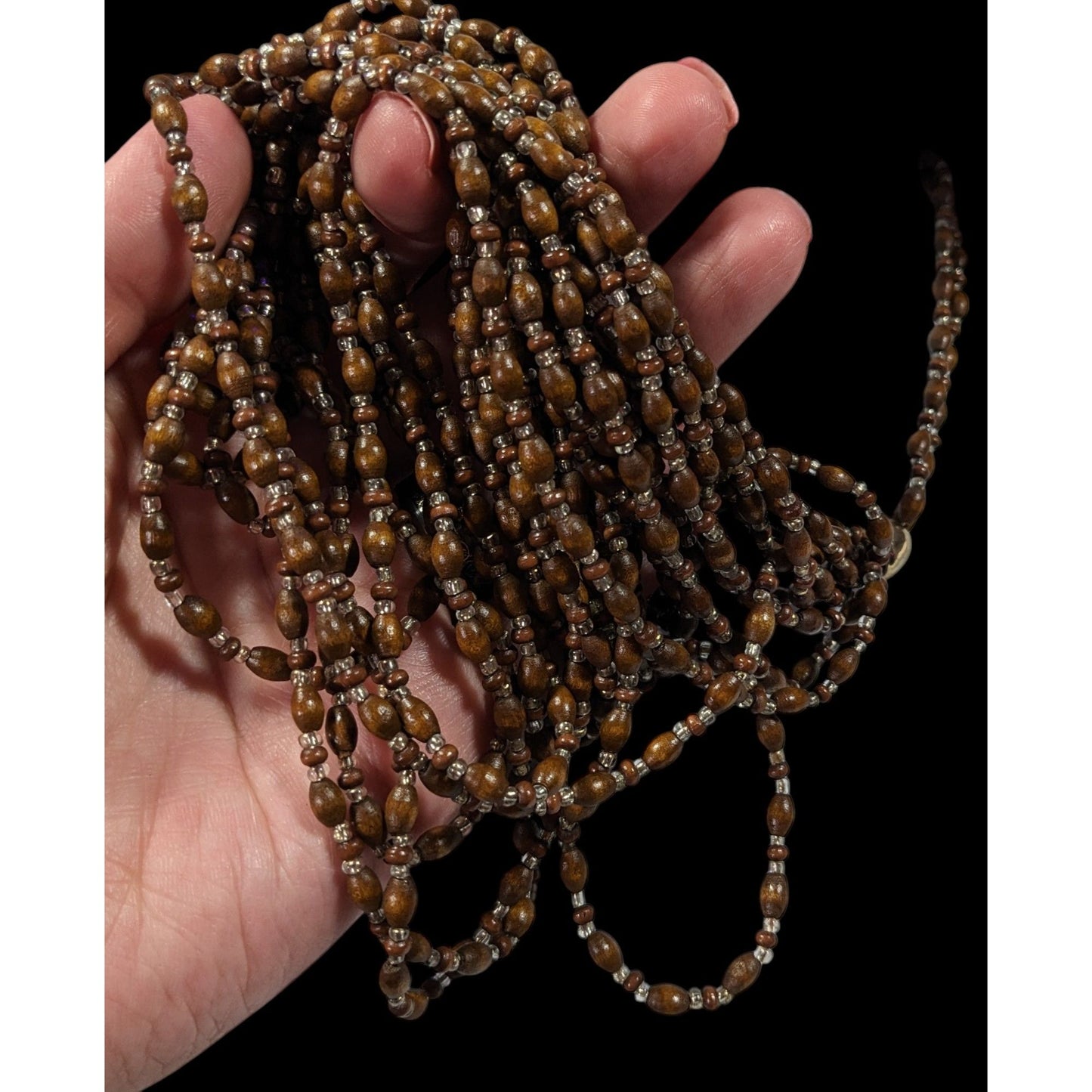 FJ Bohemian Brown Wood And Glass Beaded Multilayer Necklace