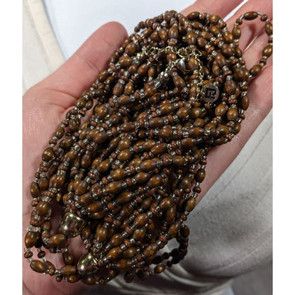 FJ Bohemian Brown Wood And Glass Beaded Multilayer Necklace
