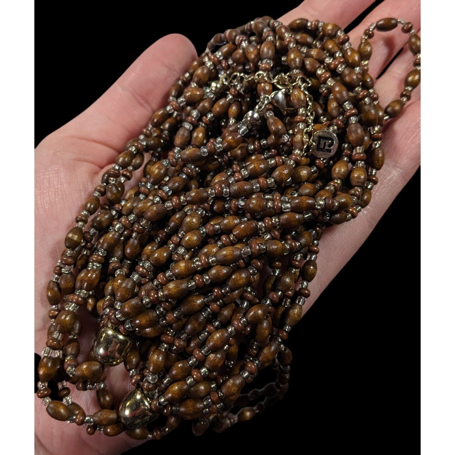 FJ Bohemian Brown Wood And Glass Beaded Multilayer Necklace