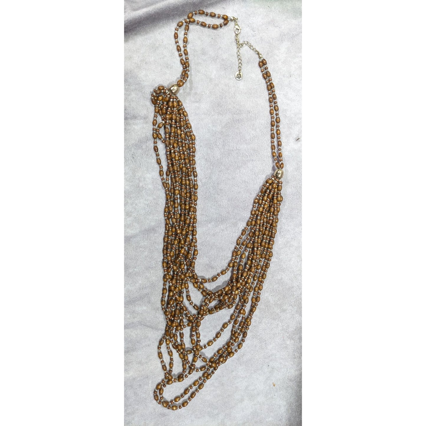 FJ Bohemian Brown Wood And Glass Beaded Multilayer Necklace