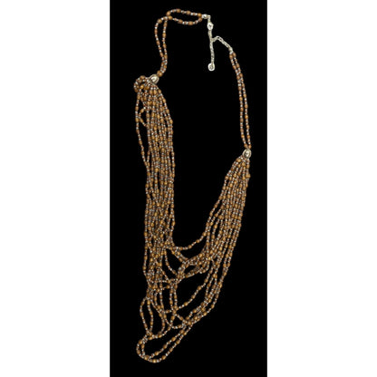 FJ Bohemian Brown Wood And Glass Beaded Multilayer Necklace
