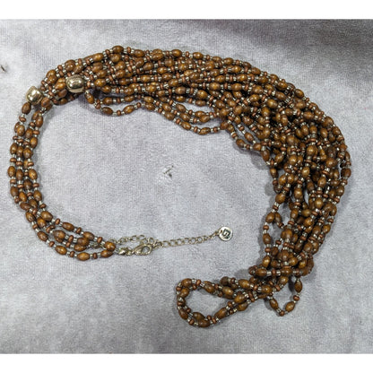 FJ Bohemian Brown Wood And Glass Beaded Multilayer Necklace