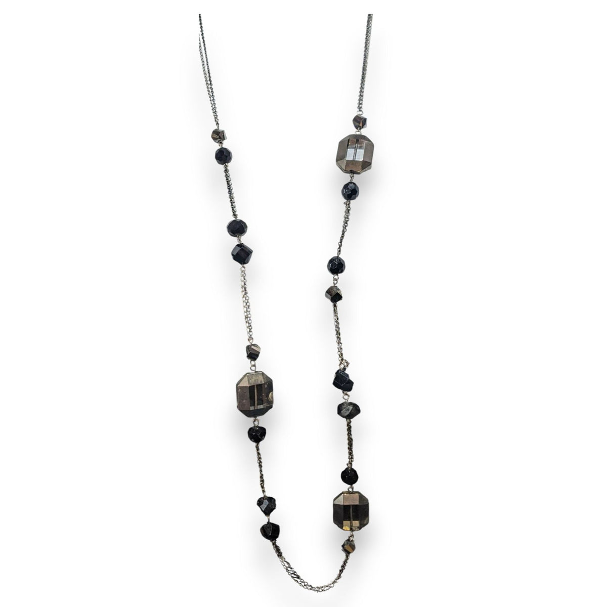 Ann Taylor Loft Gothic Glam Glass Black Smoky Gray Necklace 36 Inch