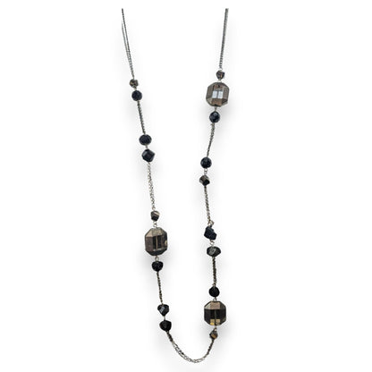 Ann Taylor Loft Gothic Glam Glass Black Smoky Gray Necklace 36 Inch