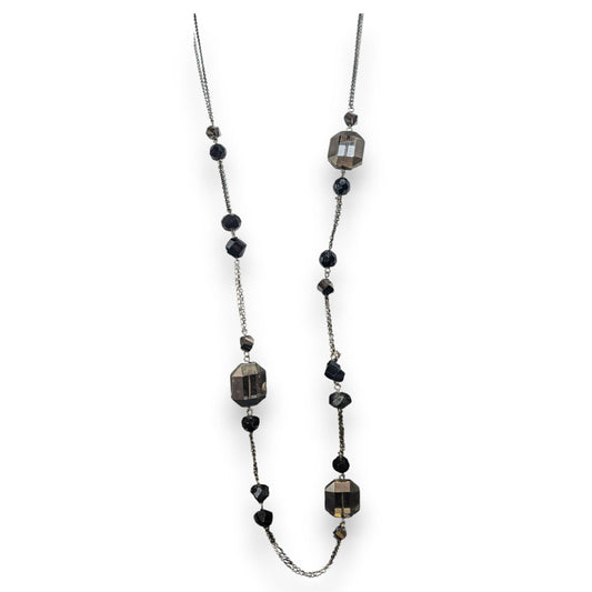 Ann Taylor Loft Gothic Glam Glass Black Smoky Gray Necklace 36 Inch