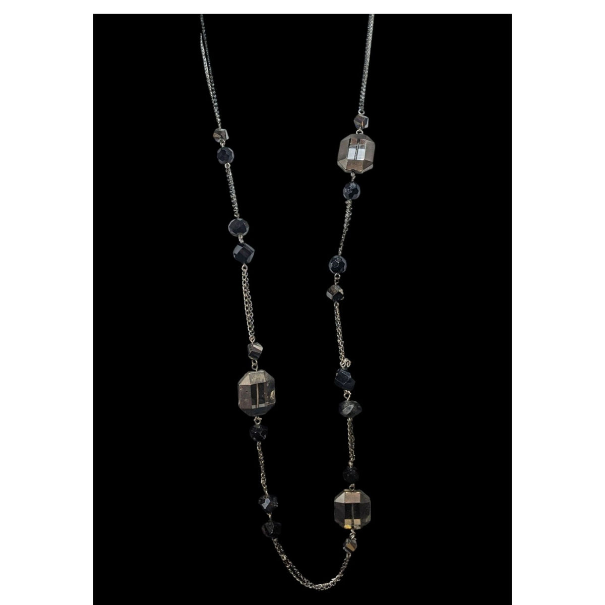 Ann Taylor Loft Gothic Glam Glass Black Smoky Gray Necklace 36 Inch