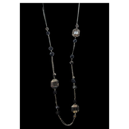 Ann Taylor Loft Gothic Glam Glass Black Smoky Gray Necklace 36 Inch