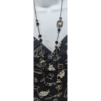 Ann Taylor Loft Gothic Glam Glass Black Smoky Gray Necklace 36 Inch