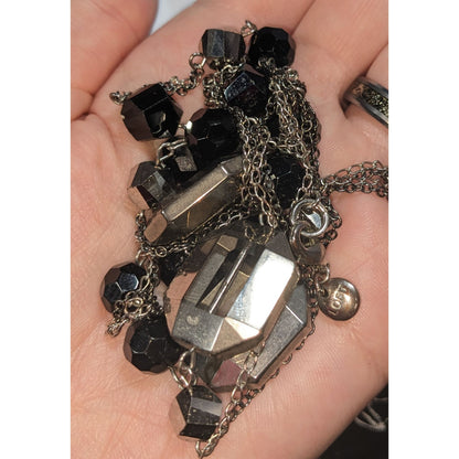 Ann Taylor Loft Gothic Glam Glass Black Smoky Gray Necklace 36 Inch