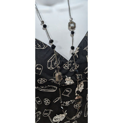 Ann Taylor Loft Gothic Glam Glass Black Smoky Gray Necklace 36 Inch