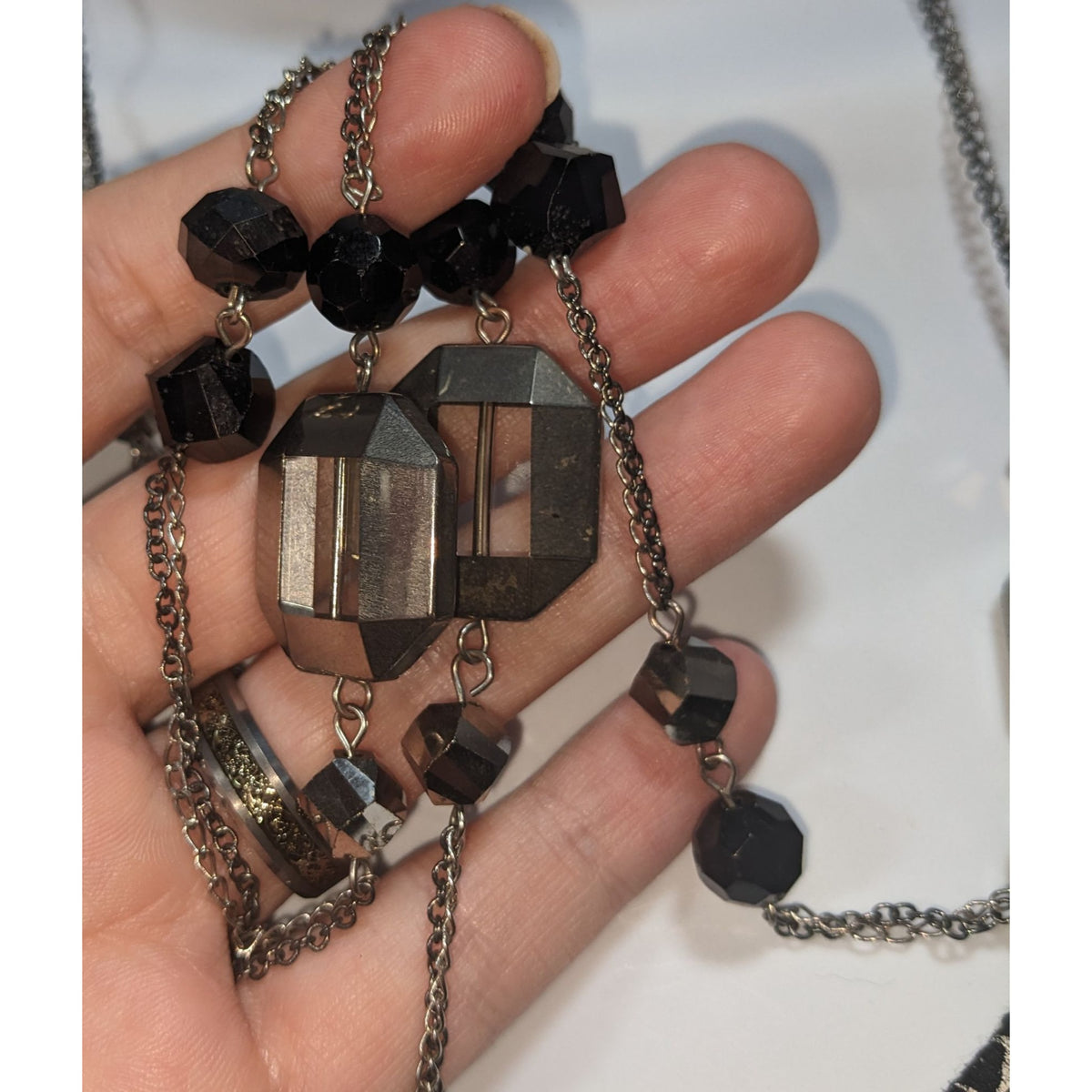 Ann Taylor Loft Gothic Glam Glass Black Smoky Gray Necklace 36 Inch