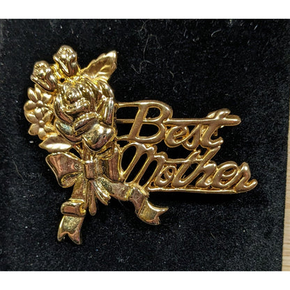 Vintage Danecraft Best Mother Gold Tone Floral Brooch