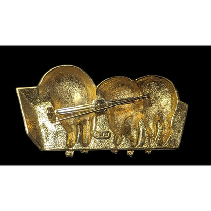 Vintage Jonette Jewelry Three Pigs In a Trough Gold Tone Brooch