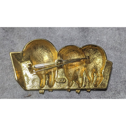 Vintage Jonette Jewelry Three Pigs In a Trough Gold Tone Brooch