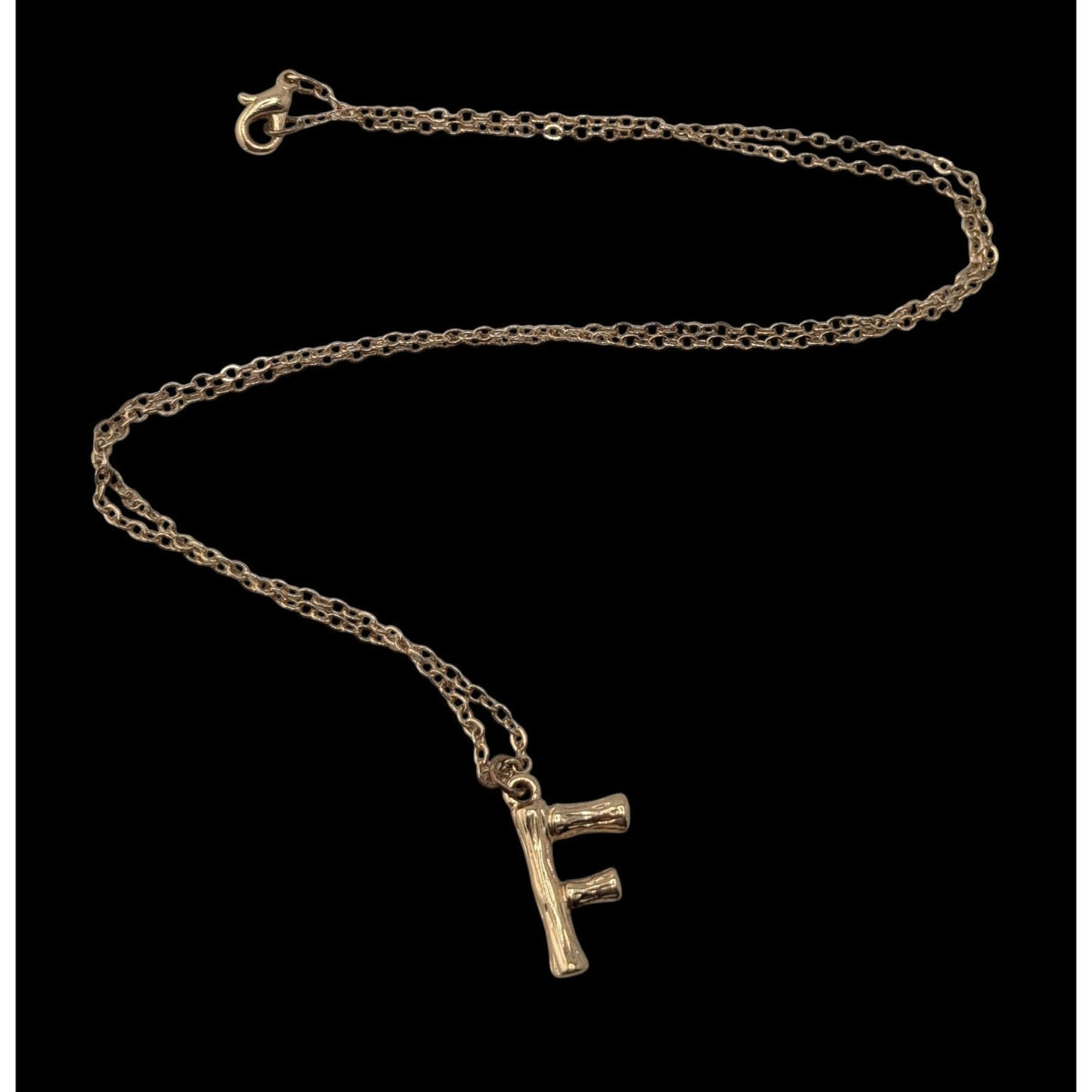 Y2K Minimalist Boho Gold Tone Bamboo F Initial Pendant Necklace