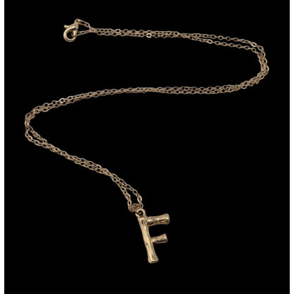 Y2K Minimalist Boho Gold Tone Bamboo F Initial Pendant Necklace