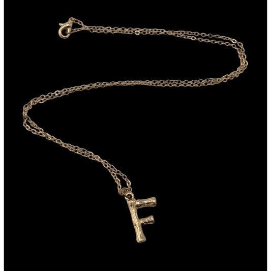 Y2K Minimalist Boho Gold Tone Bamboo F Initial Pendant Necklace