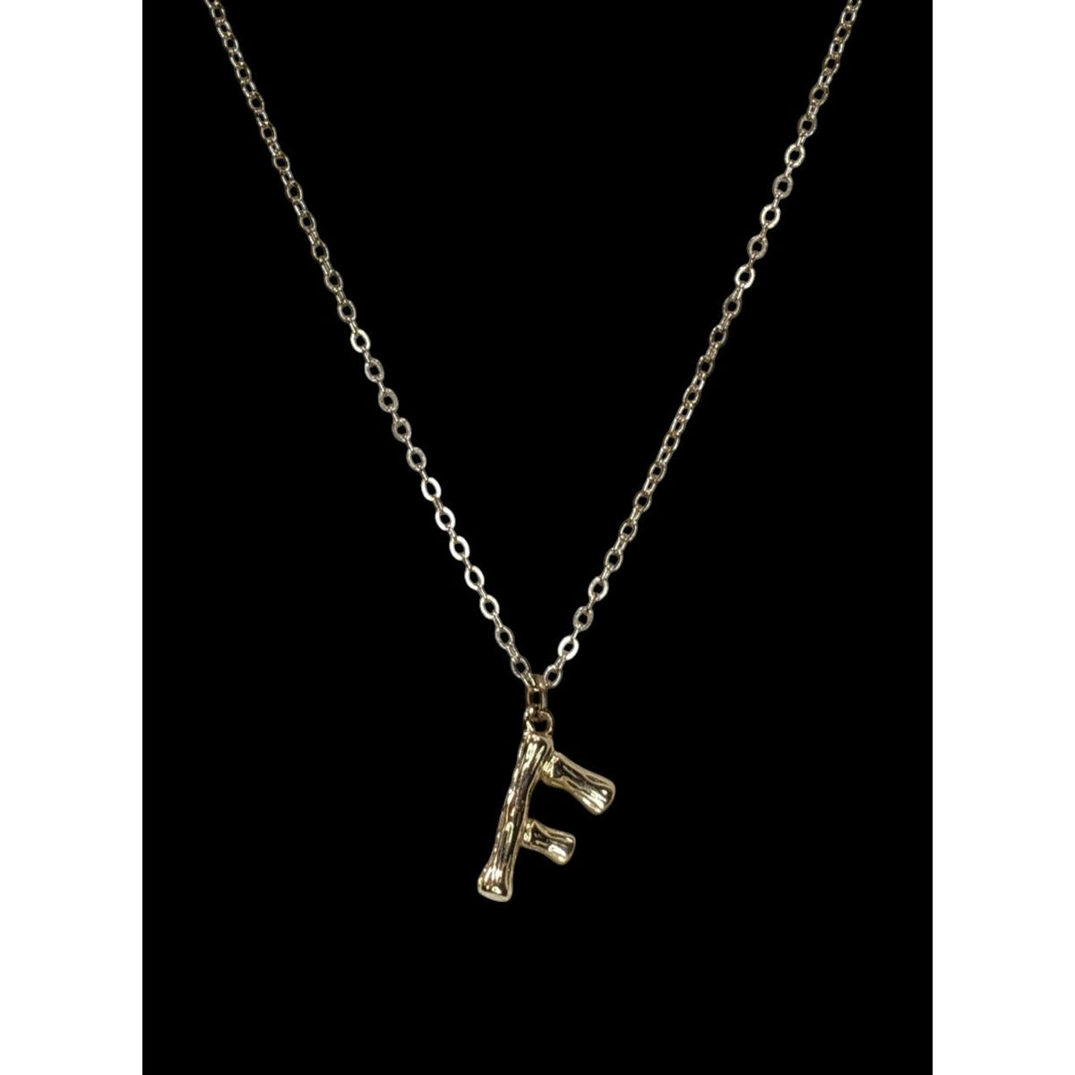 Y2K Minimalist Boho Gold Tone Bamboo F Initial Pendant Necklace