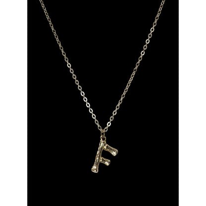 Y2K Minimalist Boho Gold Tone Bamboo F Initial Pendant Necklace