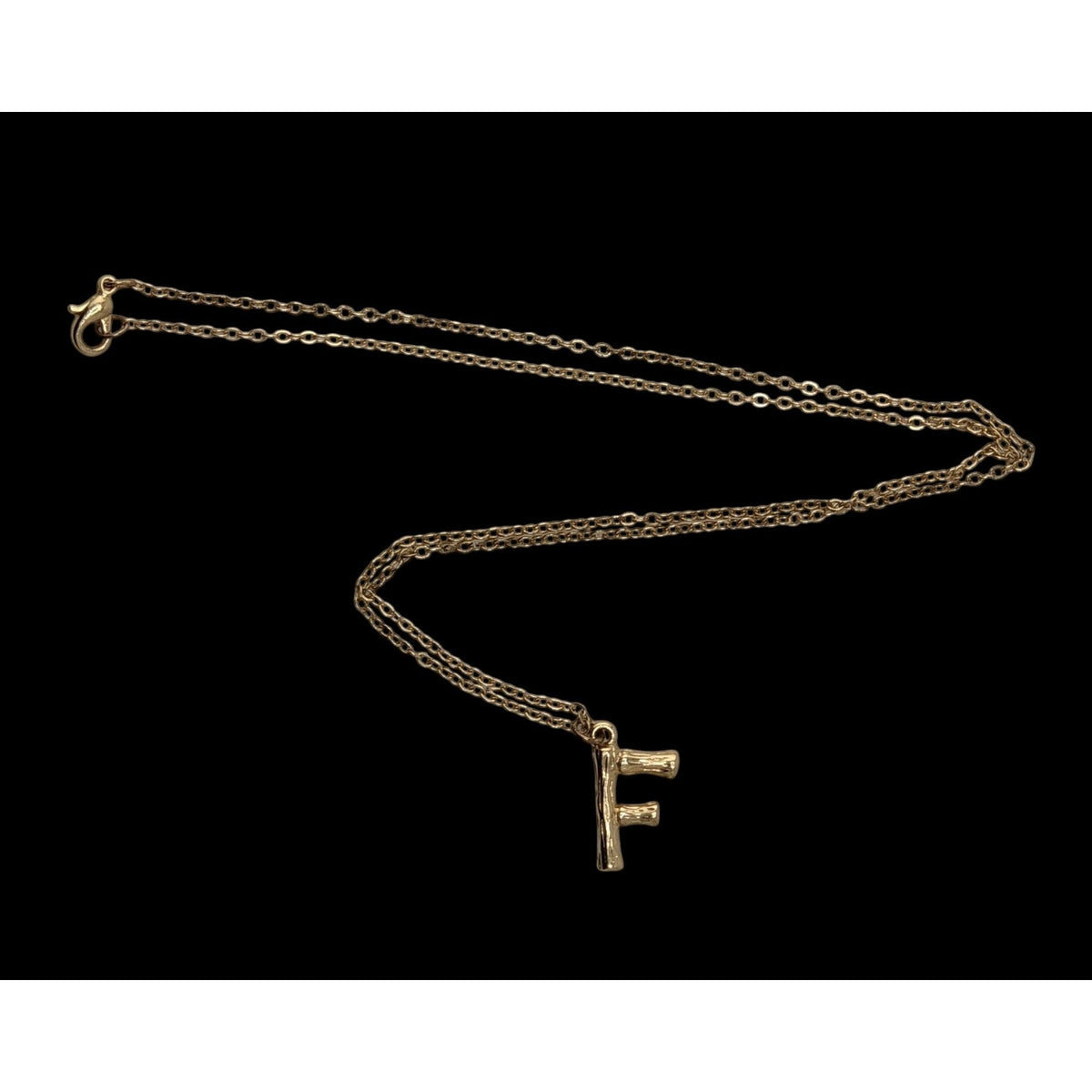 Y2K Minimalist Boho Gold Tone Bamboo F Initial Pendant Necklace