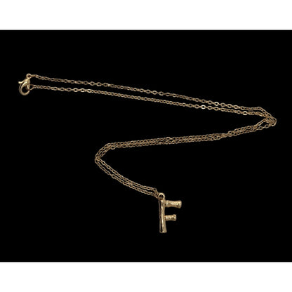 Y2K Minimalist Boho Gold Tone Bamboo F Initial Pendant Necklace