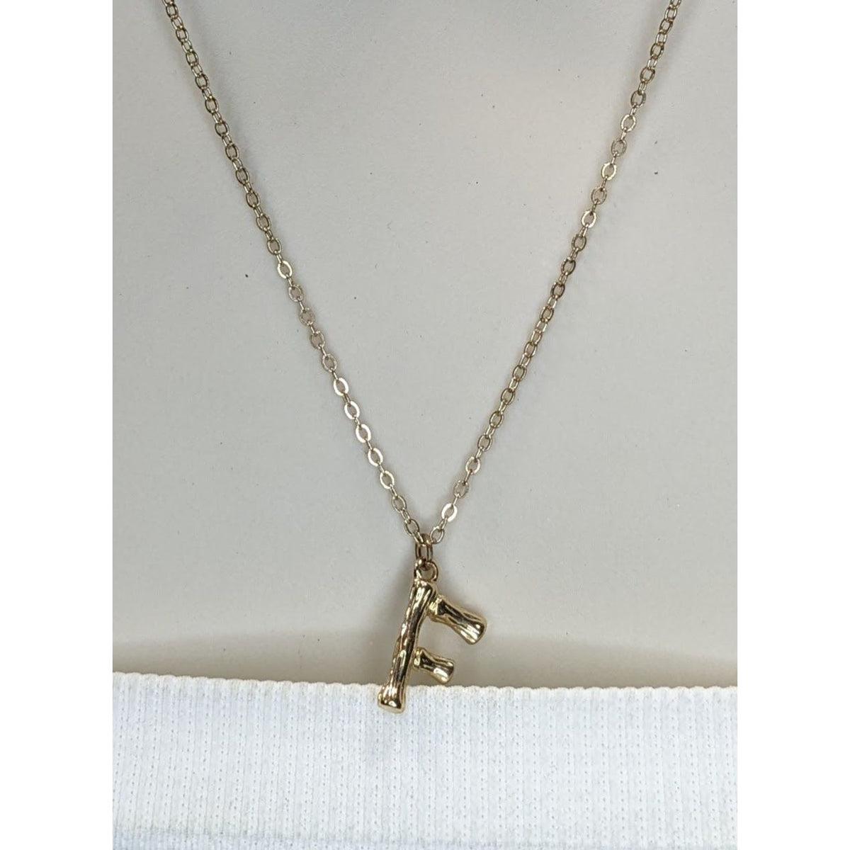 Y2K Minimalist Boho Gold Tone Bamboo F Initial Pendant Necklace