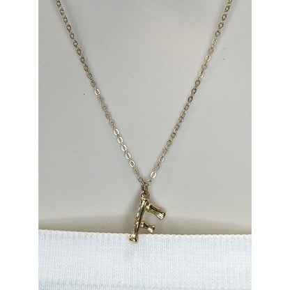 Y2K Minimalist Boho Gold Tone Bamboo F Initial Pendant Necklace