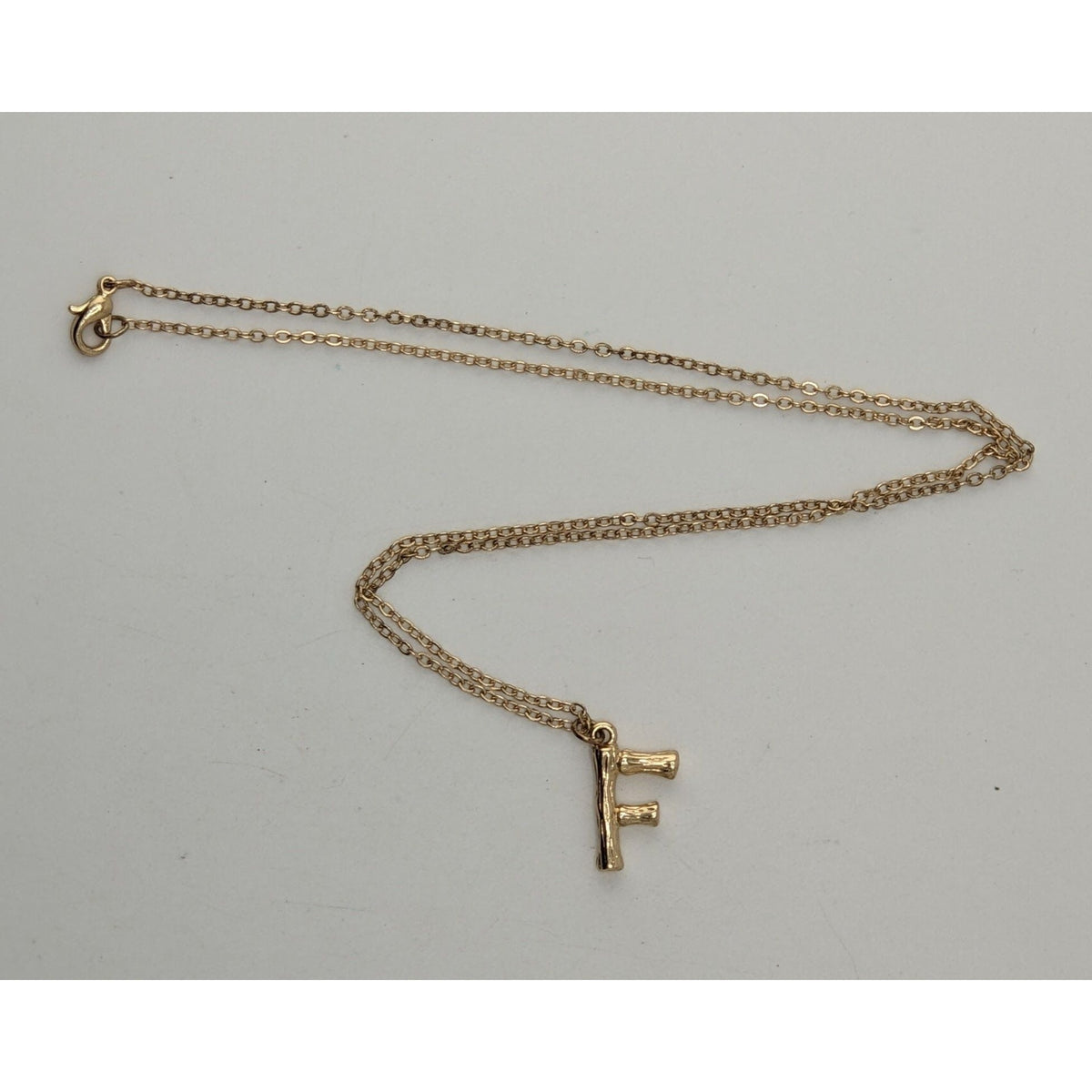Y2K Minimalist Boho Gold Tone Bamboo F Initial Pendant Necklace
