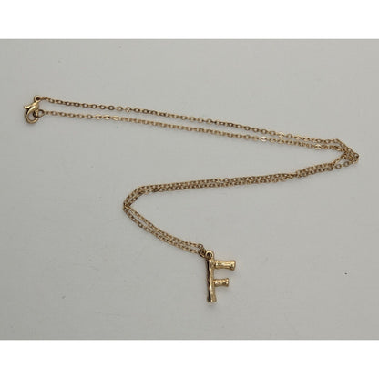 Y2K Minimalist Boho Gold Tone Bamboo F Initial Pendant Necklace