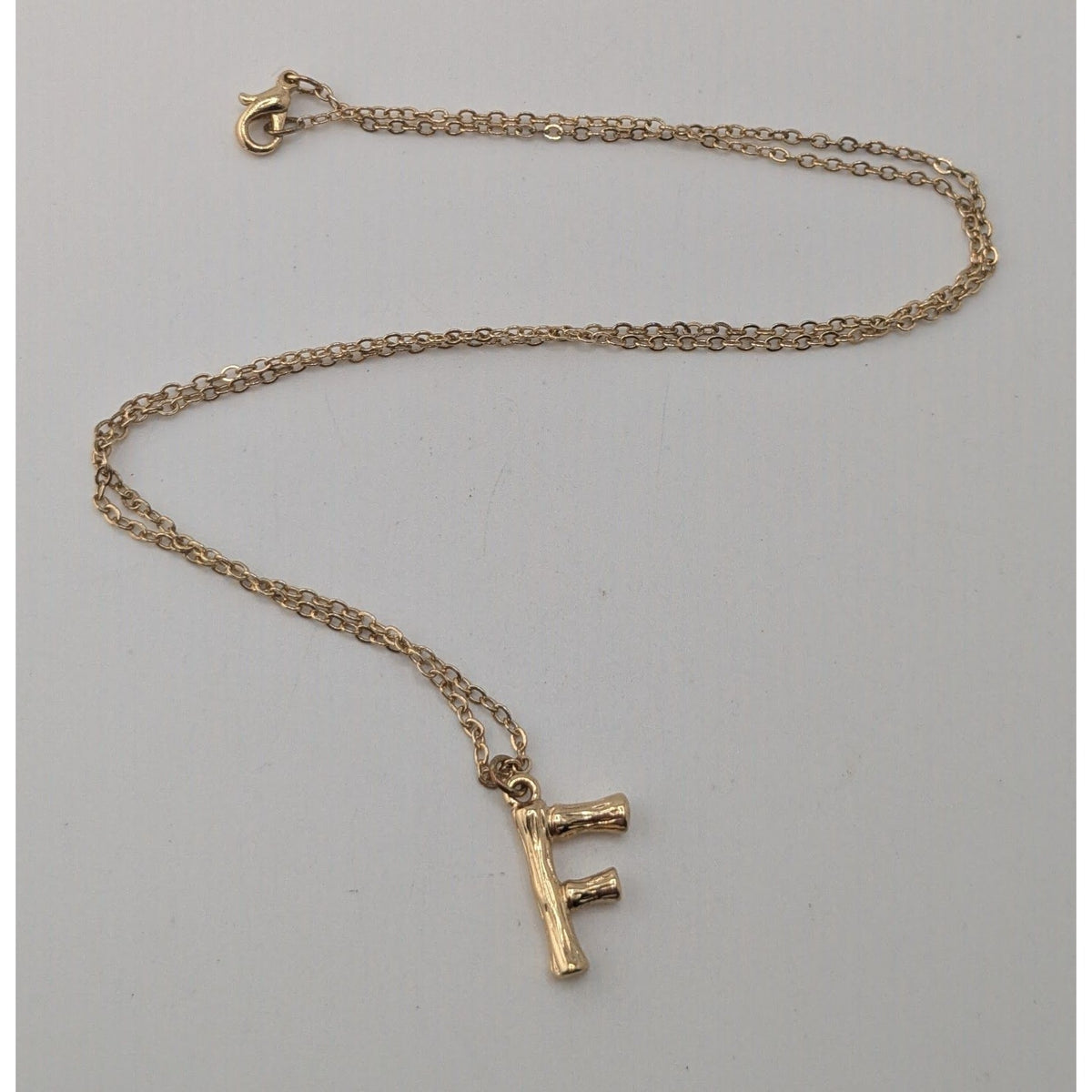 Y2K Minimalist Boho Gold Tone Bamboo F Initial Pendant Necklace