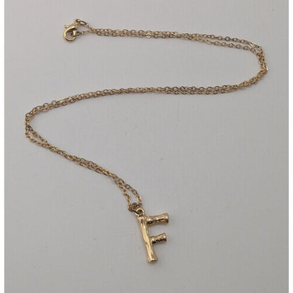 Y2K Minimalist Boho Gold Tone Bamboo F Initial Pendant Necklace