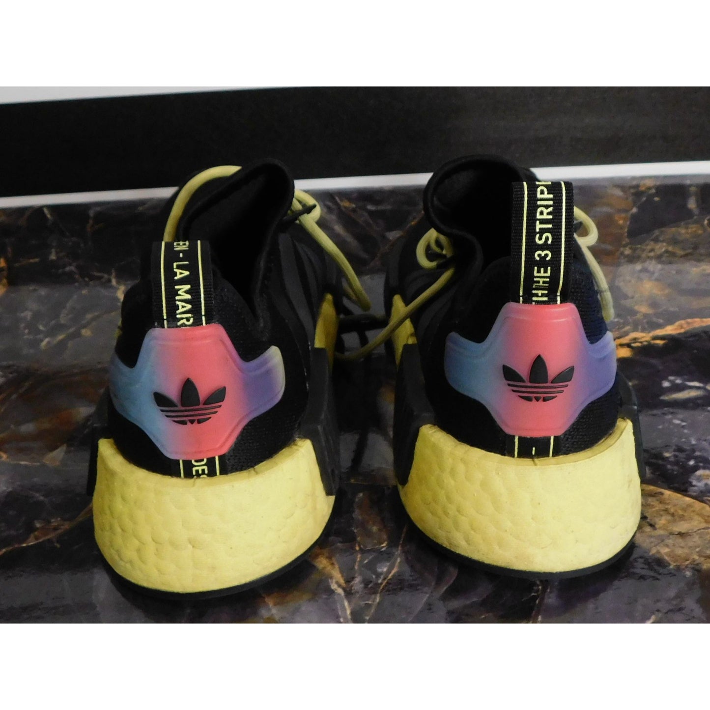 Adidas Originals NMD_R1 J Core Black Pulse Yellow Sneakers Size 5 GW6018