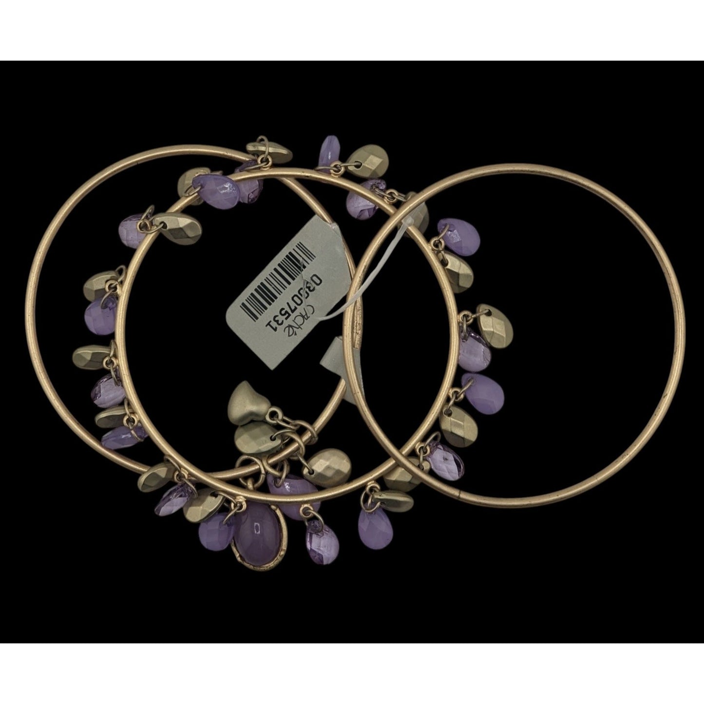 Cache Gold-Tone Bangles With Purple Charms & Heart Accent Set Of 3 Bracelets