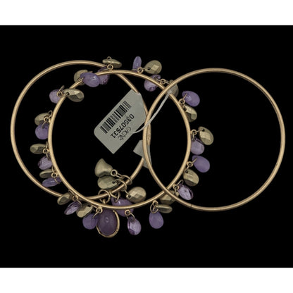 Cache Gold-Tone Bangles With Purple Charms & Heart Accent Set Of 3 Bracelets