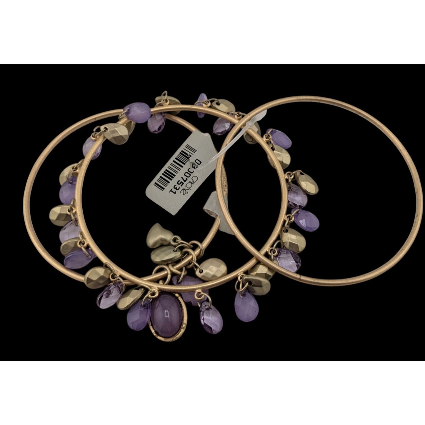 Cache Gold-Tone Bangles With Purple Charms & Heart Accent Set Of 3 Bracelets