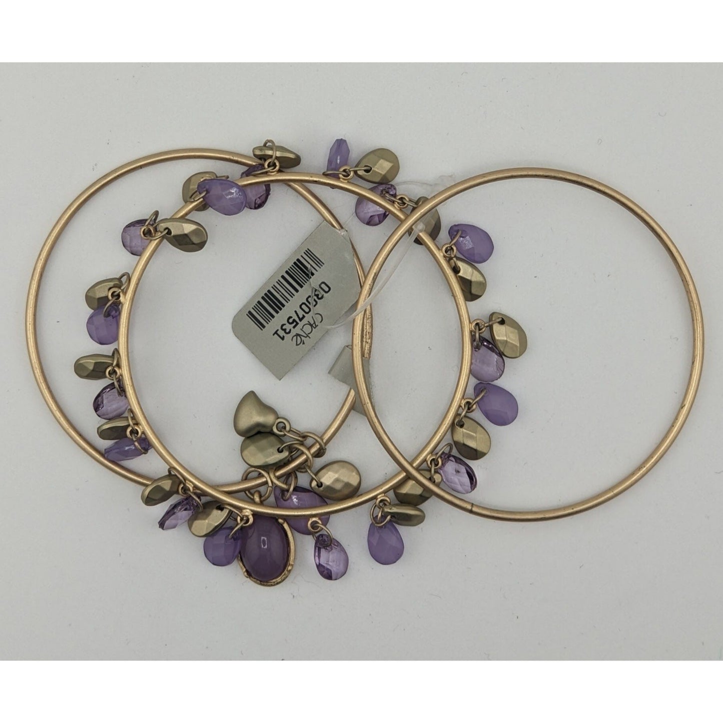 Cache Gold-Tone Bangles With Purple Charms & Heart Accent Set Of 3 Bracelets