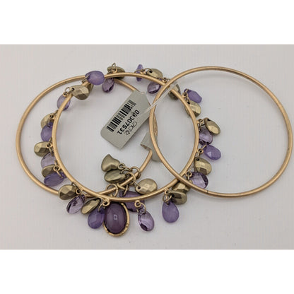 Cache Gold-Tone Bangles With Purple Charms & Heart Accent Set Of 3 Bracelets