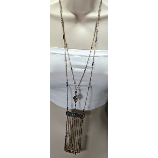 Vintage Bohemian Long Fringe Necklace With Intricate Metalwork And Beaded Accents
