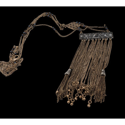 Vintage Bohemian Long Fringe Necklace With Intricate Metalwork And Beaded Accents